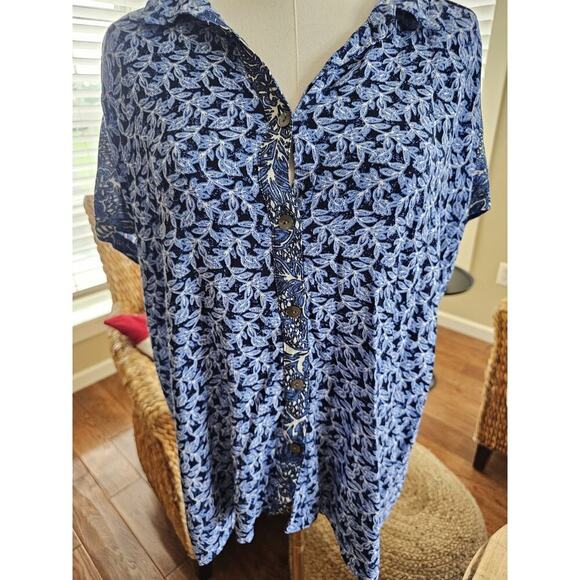 Habitat Blooming Vines Easy Shirt BlousebBlue Size S Floral Bohemian - Picture 2 of 10